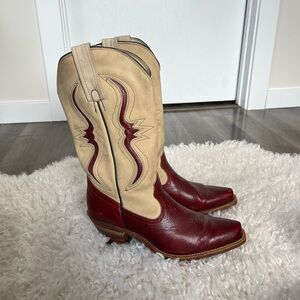 Vintage Frye Red and Tan Western Cowboy Boots Women’s 9
